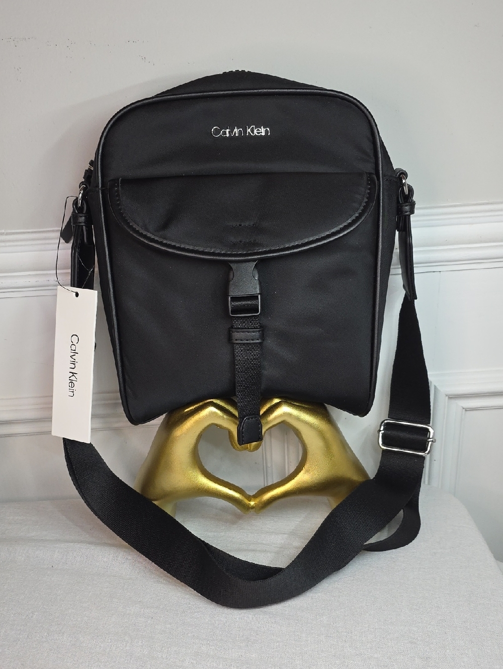Calvin Klein Black Nylon Messenger Crossbody Bag NWT